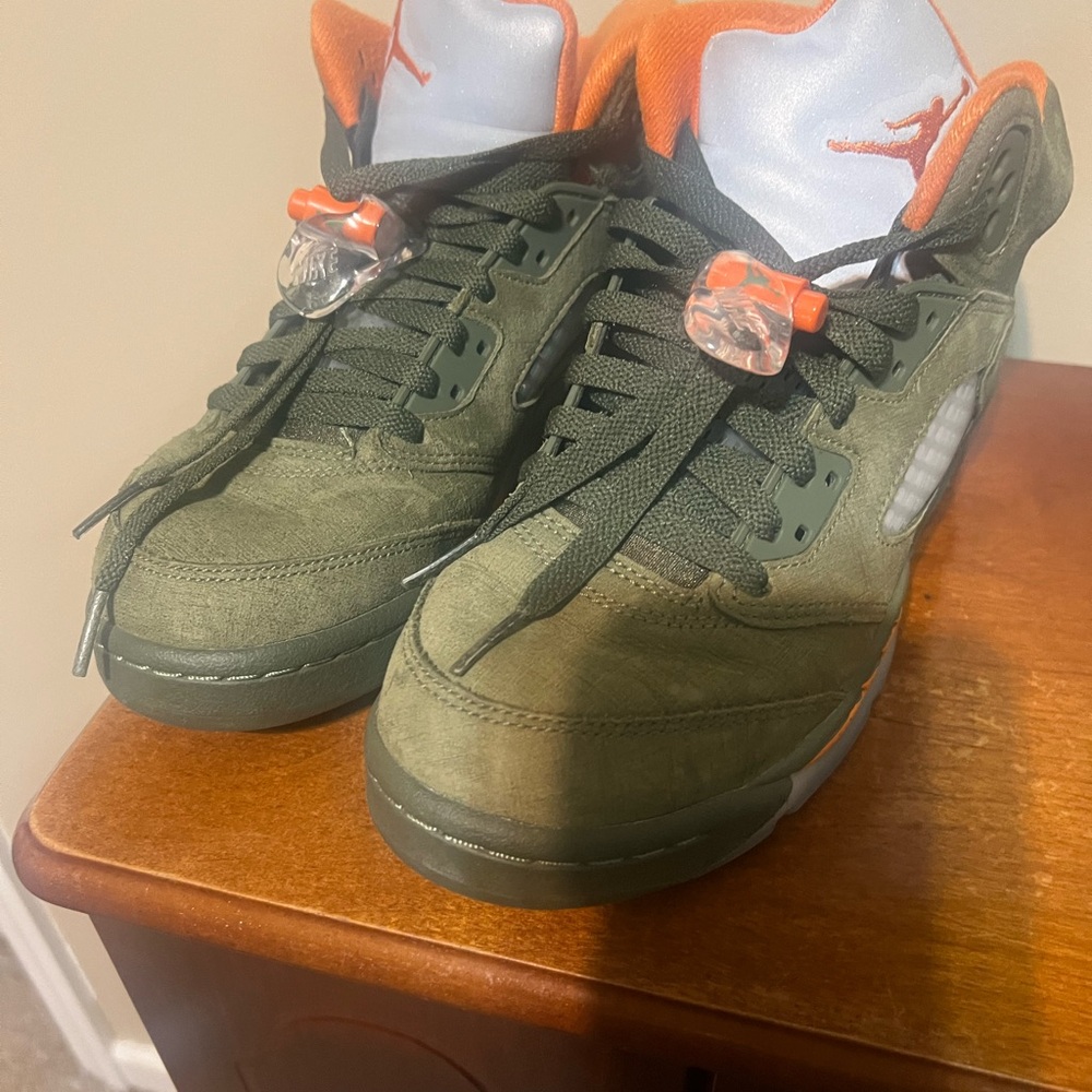 Air Jordan Women's Sneakers in Olive and Orange